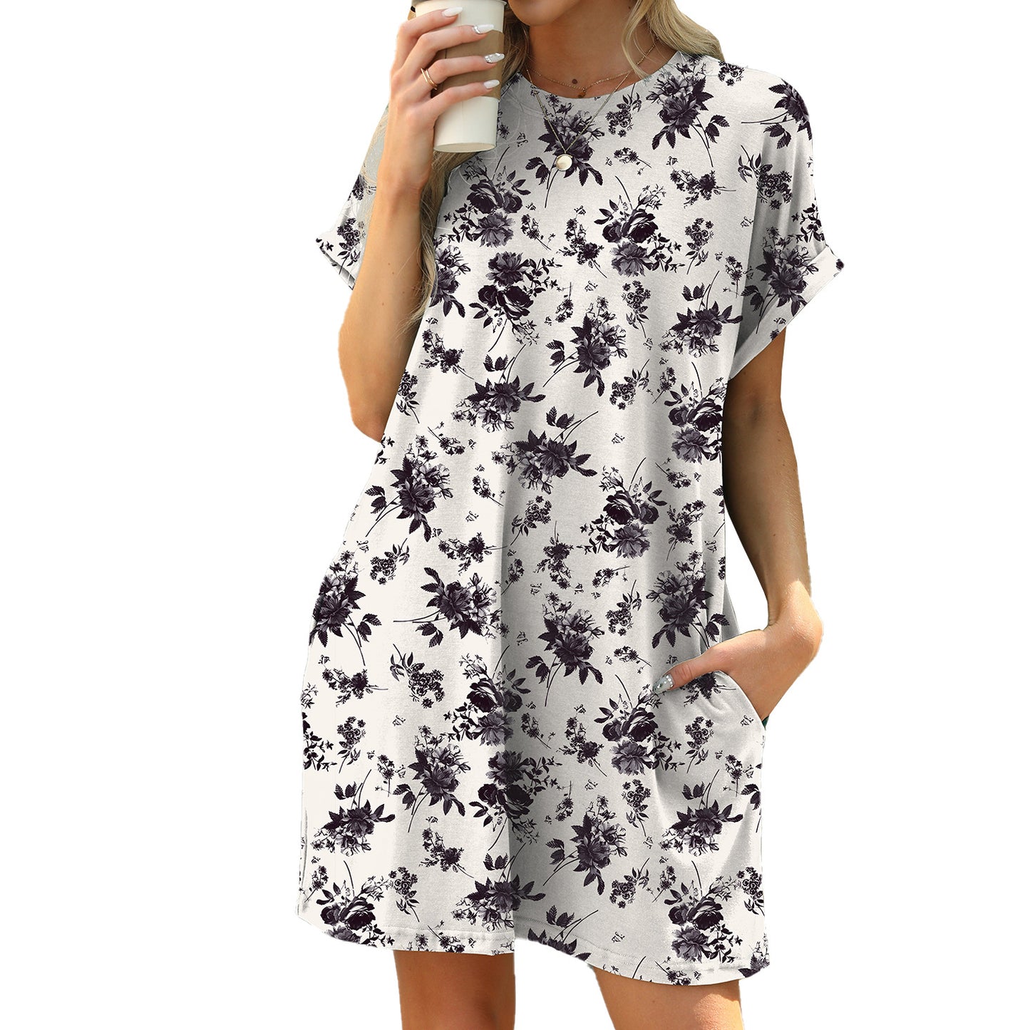Casual Floral Mini A-Line Cotton T-Shirt Dress