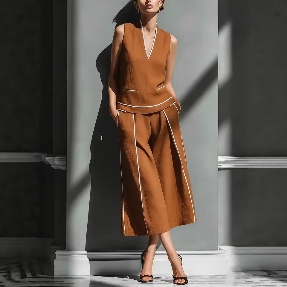 Casual Comfort Women's Sleeveless Linen Shirt Set