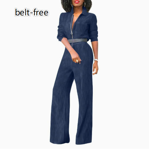 Damen-Jeans-Jumpsuit mit Reißverschluss in großen Größen