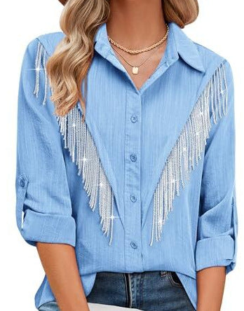 Nouvelle chemise femme à manches longues avec un imprimé plumes