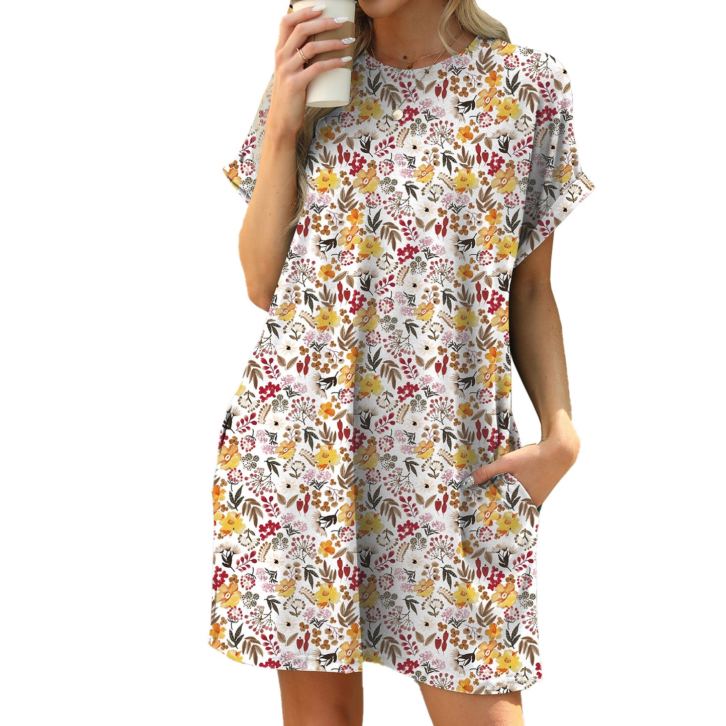 Casual Floral Mini A-Line Cotton T-Shirt Dress
