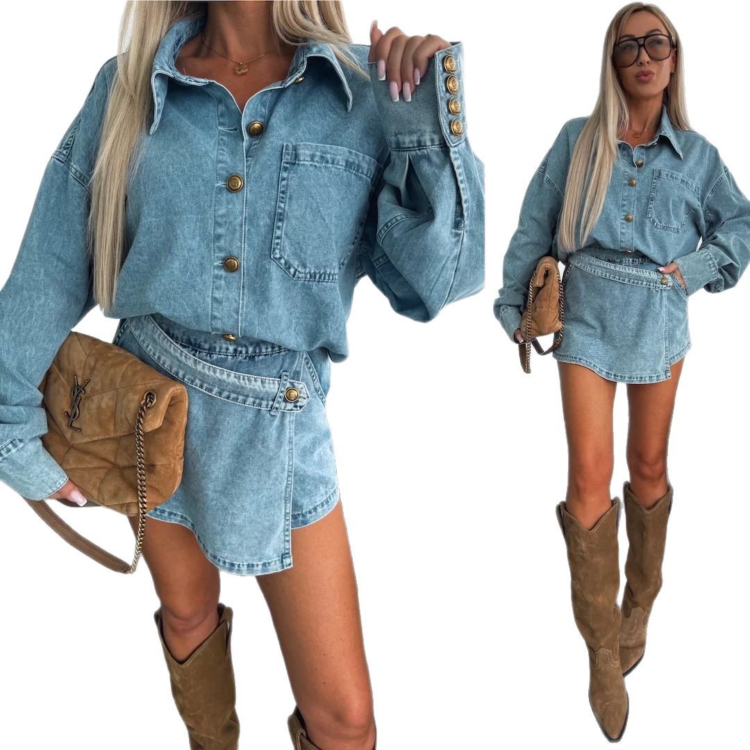 Damen-Denim-Hosenrock-Zweiteiler