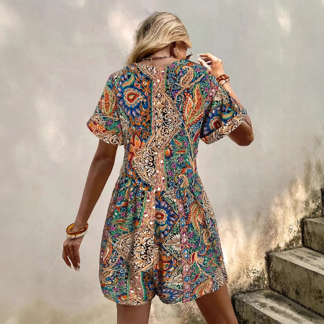 Bedruckter eleganter lässiger Urlaubsoverall für Damen