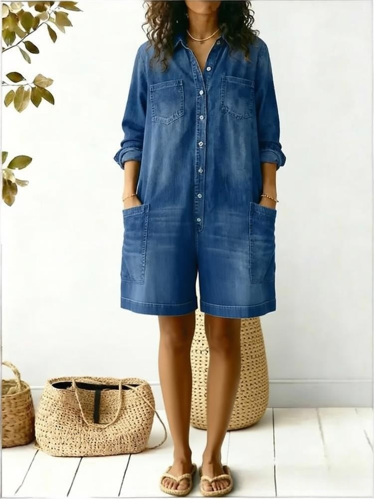Loose-fit Faux Denim One-piece Shorts For Women