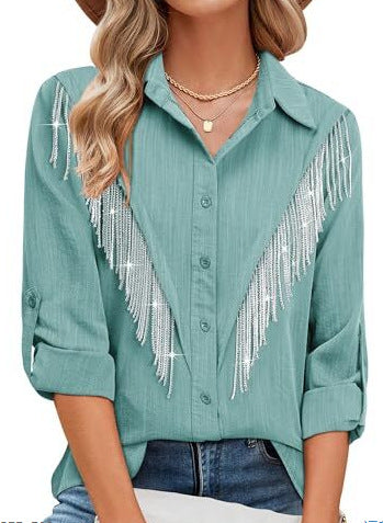 Nouvelle chemise femme à manches longues avec un imprimé plumes