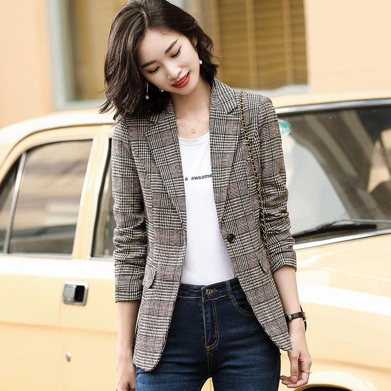 Karierter Blazer Damen Korea-Stil Britischer Stil Herbst/Winter