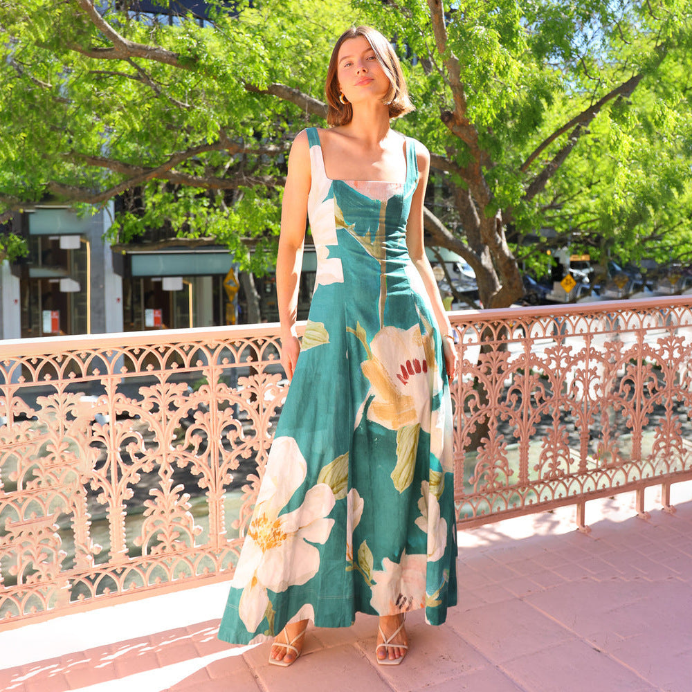 Bedrucktes Schlankheits-Maxikleid mit Trägern