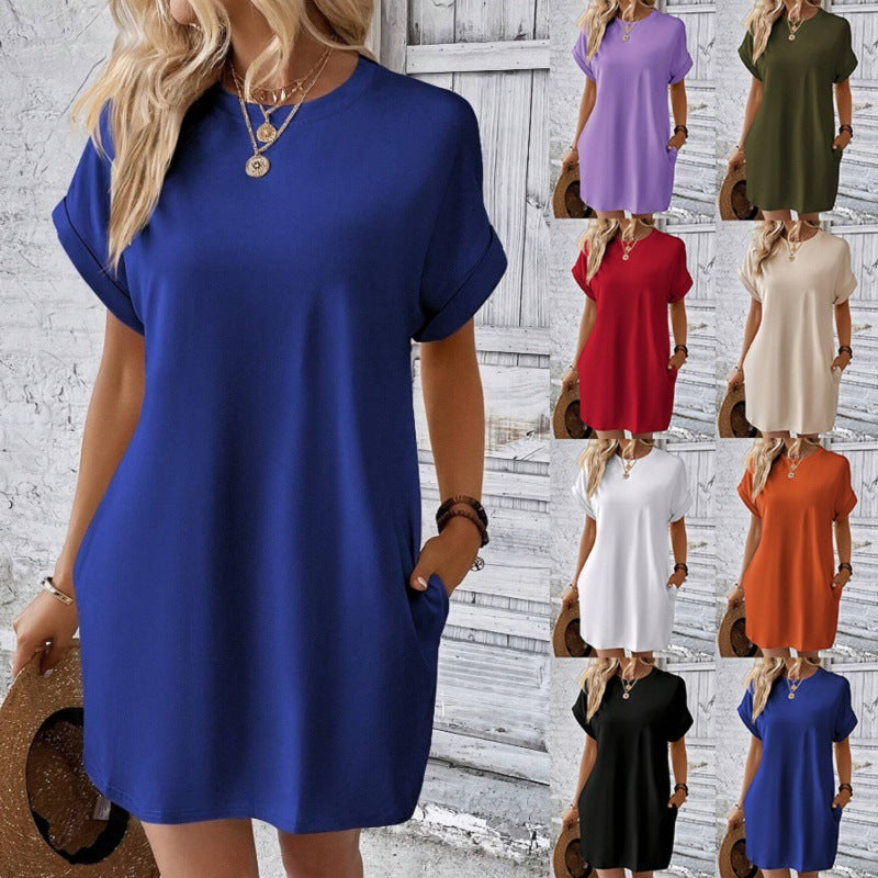 Women's A-Line Cotton Mini Dress with Pockets