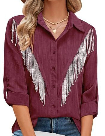 Nouvelle chemise femme à manches longues avec un imprimé plumes