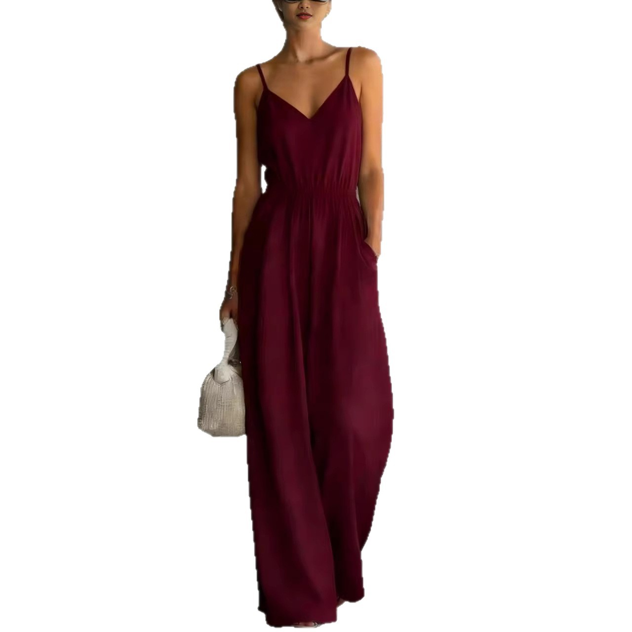 Summer Women's Slip-dress Casual Wide-leg Jumpsuit