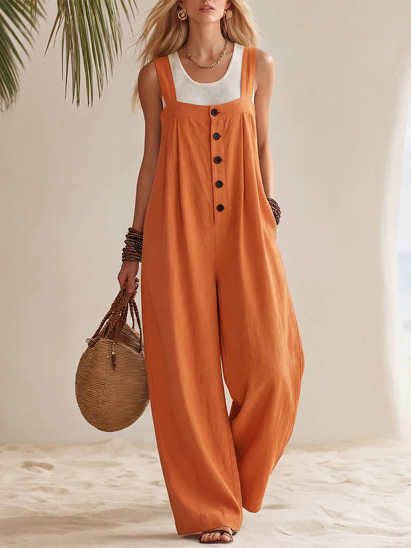 Combinaison salopette décontractée bohème boutonnée pour femme