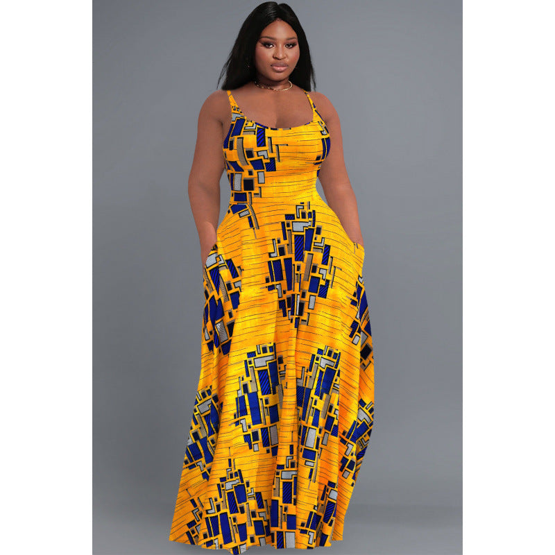 Women's Fashionable Plus-Size Printed Slip Dress