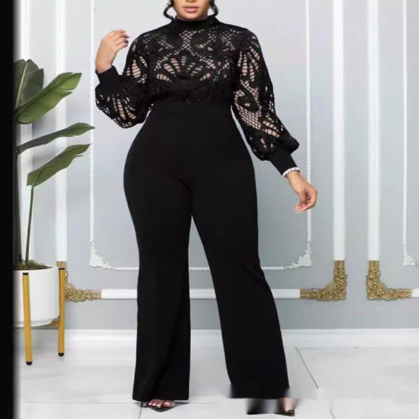 Damen Jumpsuit mit Spitzenbesatz in Übergröße