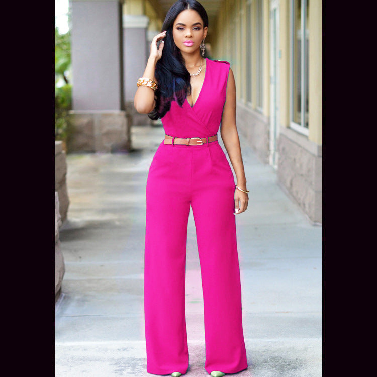 Ensemble tailleur irrégulier avec pantalon large taille haute, col en V et ceinture