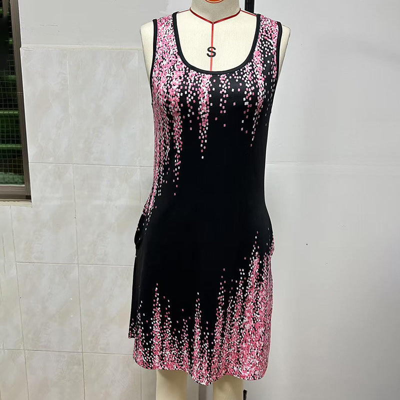 Damen Freizeit-Sommerkleid Strandkleid Grafikdruck V-Ausschnitt Lockere Tankkleider