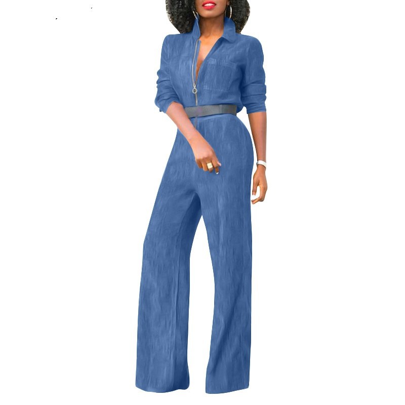 Damen-Jeans-Jumpsuit mit Reißverschluss in großen Größen
