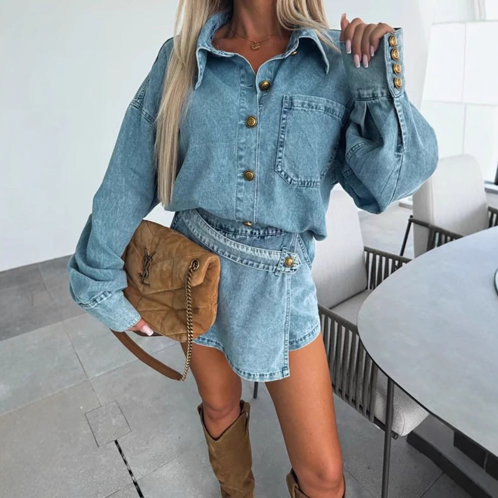 Damen-Denim-Hosenrock-Zweiteiler