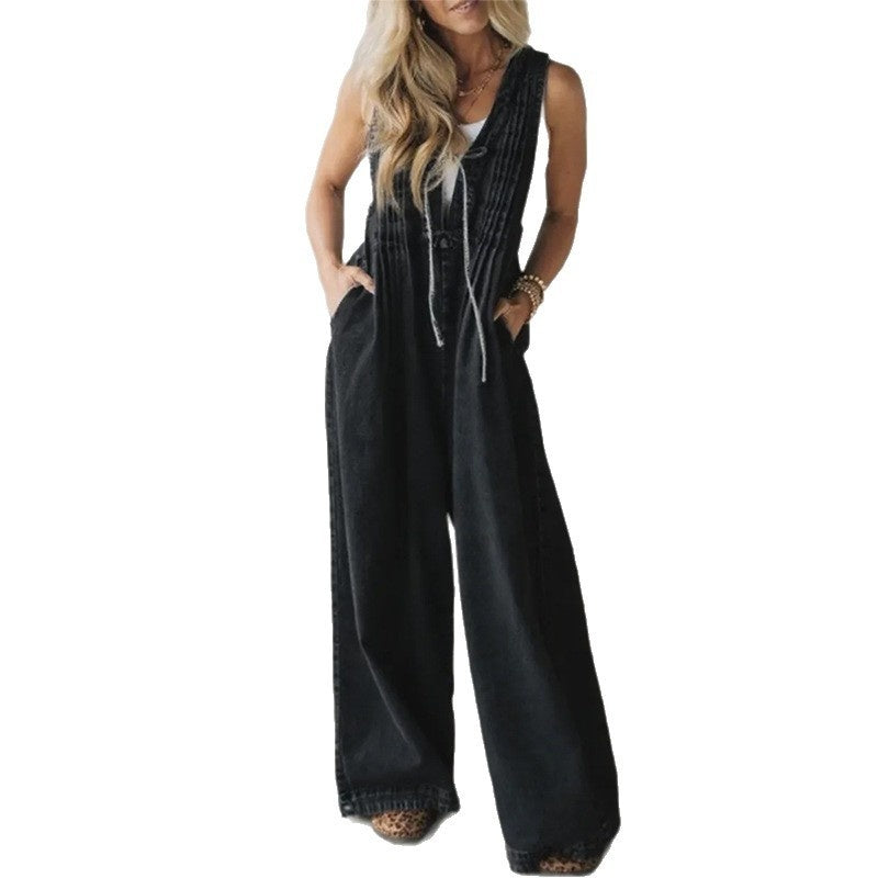 Womens Fashion Casual Loose Wide-leg Long Jumpsuit