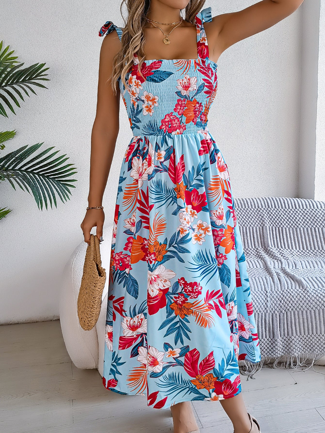 Blumen Print Hosenträger Korsett Kleid Ins Fashion Urlaub Strand Lange Kleider Sommerkleidung Für Frauen