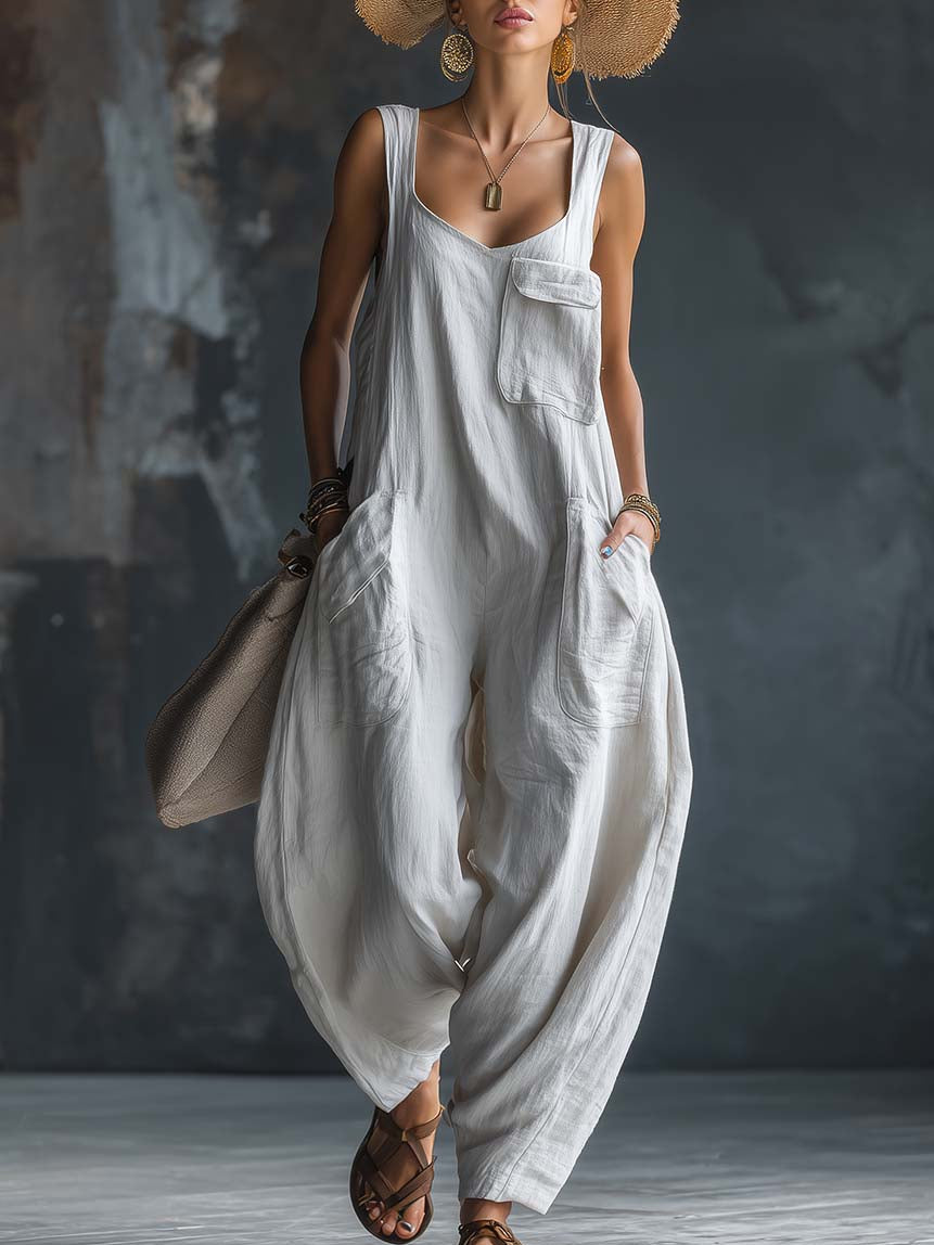 Women's Casual Versatile Solid Color Loose Jumpsuit