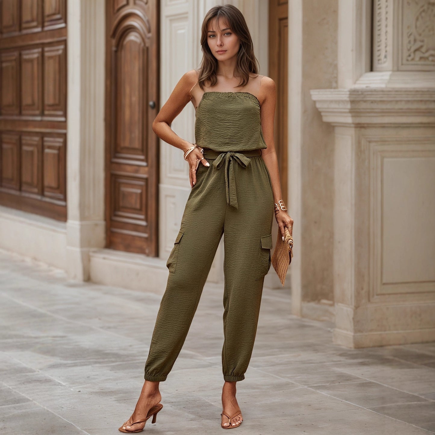 Trägerloser lässiger Overall für Damen mit Taschen