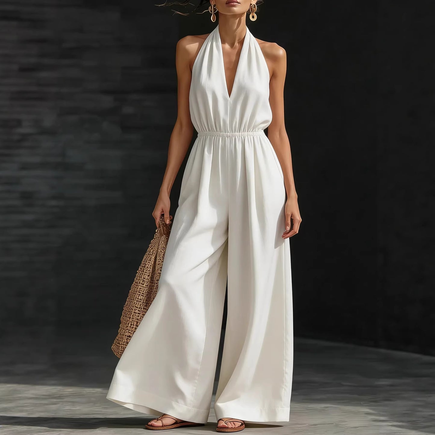 Combinaison pour femme à encolure en V et dos nu