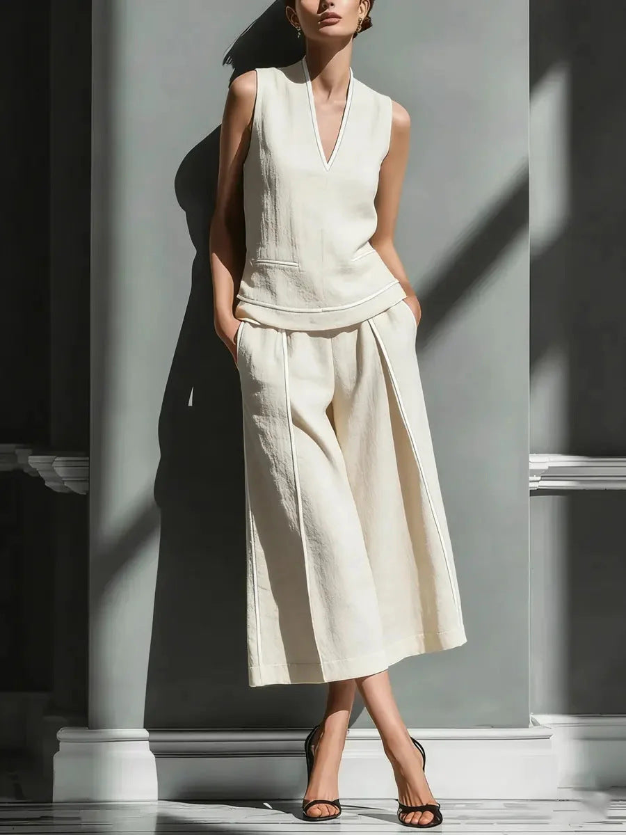 Casual Comfort Women's Sleeveless Linen Shirt Set