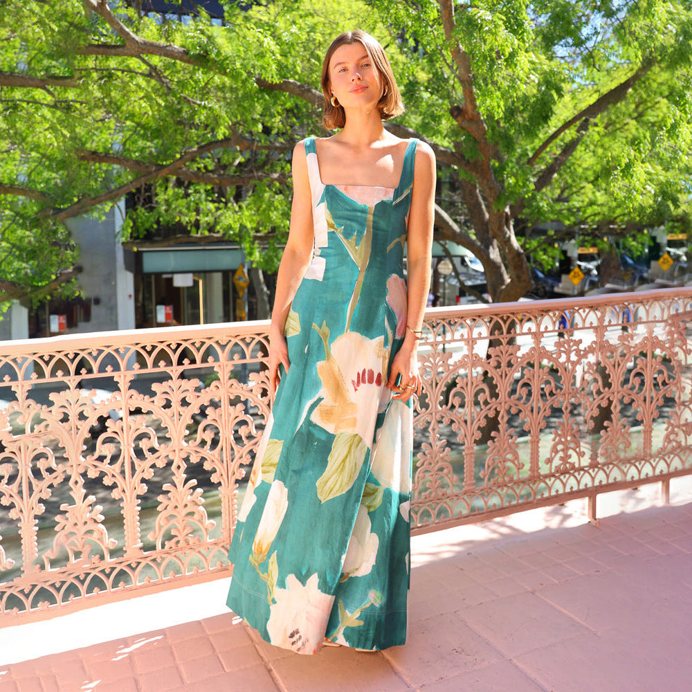 Bedrucktes Schlankheits-Maxikleid mit Trägern