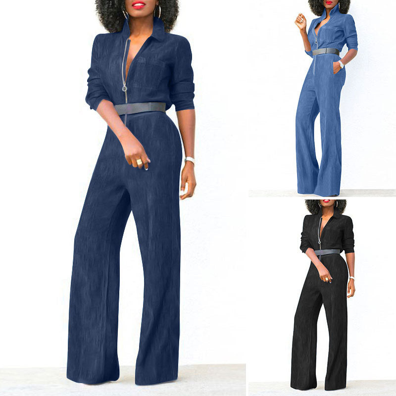 Damen-Jeans-Jumpsuit mit Reißverschluss in großen Größen