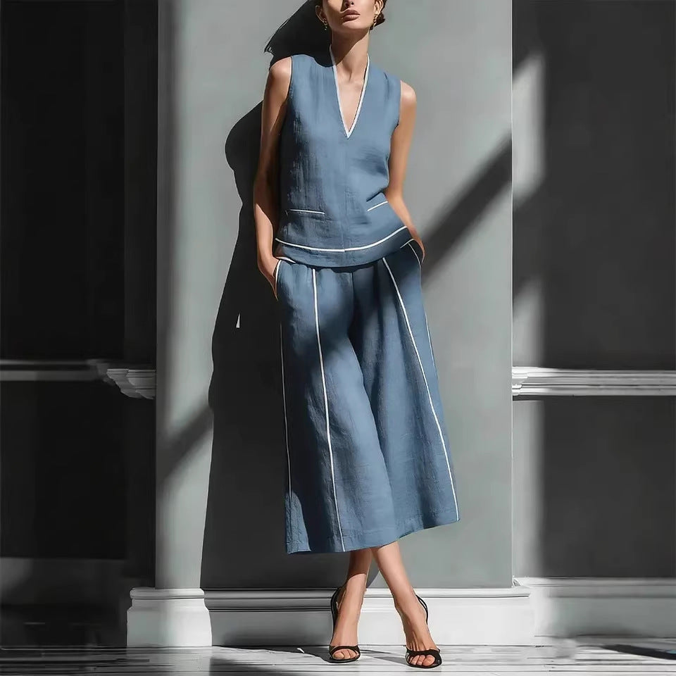 Casual Comfort Women's Sleeveless Linen Shirt Set