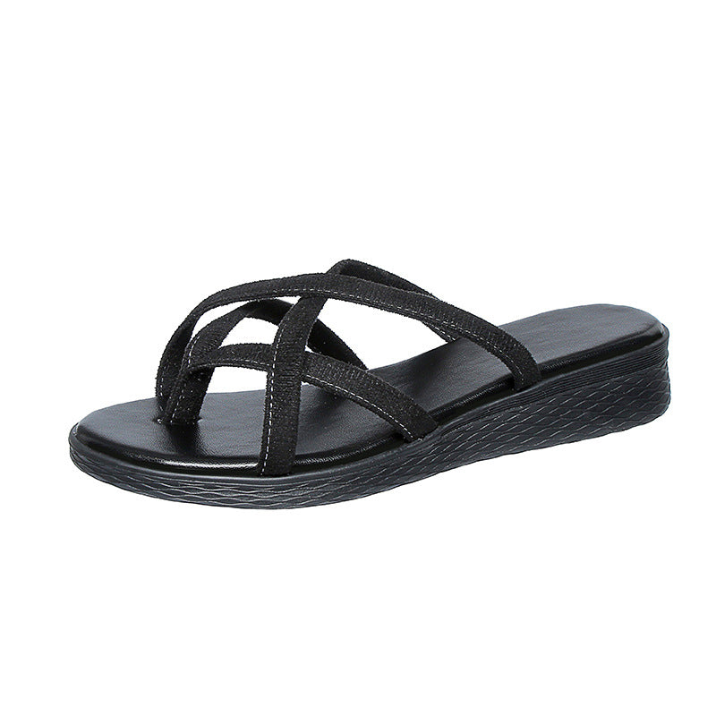 Nouvelles Tongs Compensées Creuses à Semelle Épaisse Style Été