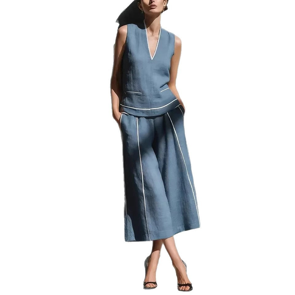 Casual Comfort Women's Sleeveless Linen Shirt Set