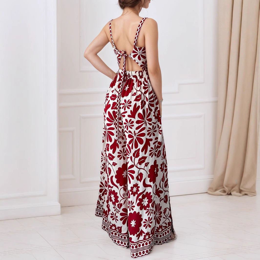 Combinaison-pantalon élégante pour femme avec bretelles et imprimé floral, style portefeuille