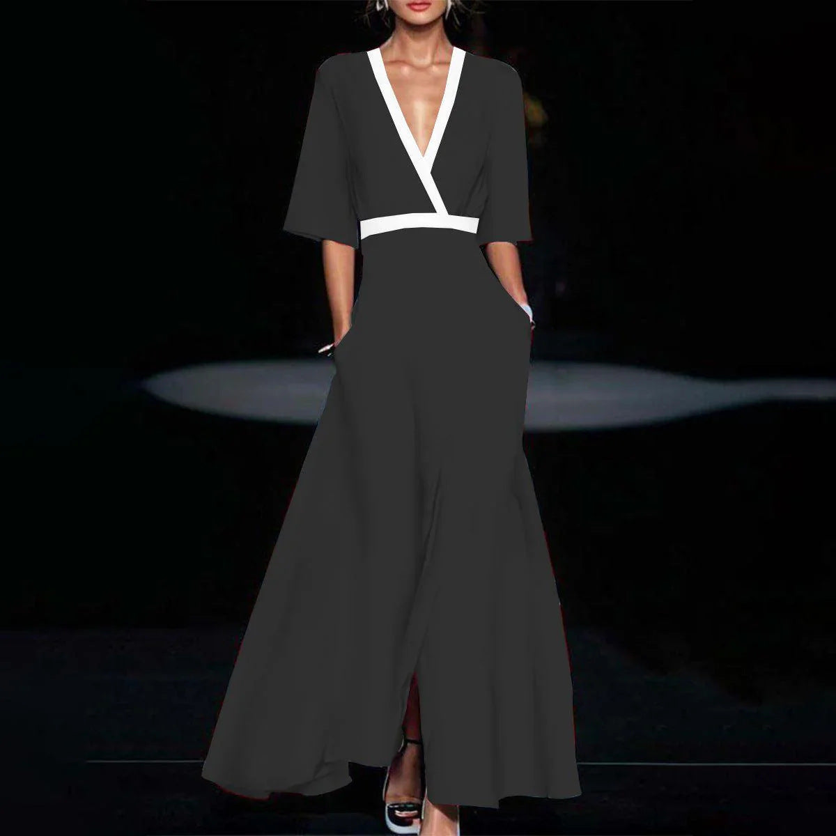 Sommer V-Ausschnitt Schlitz Kurzarmkleid Mode Blumenmuster A-Linie Maxikleider Party Club Strandkleidung Für Damen