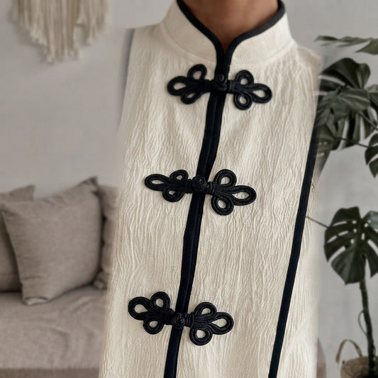 Frog Button Mock Neck Blouse